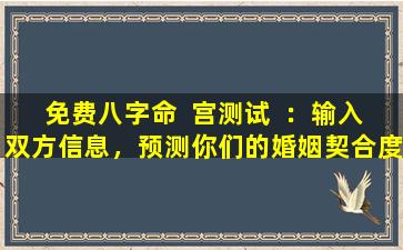 免费八字命  宫测试  ：输入双方信息，预测你们的婚姻契合度！